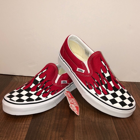 red drip checkered vans